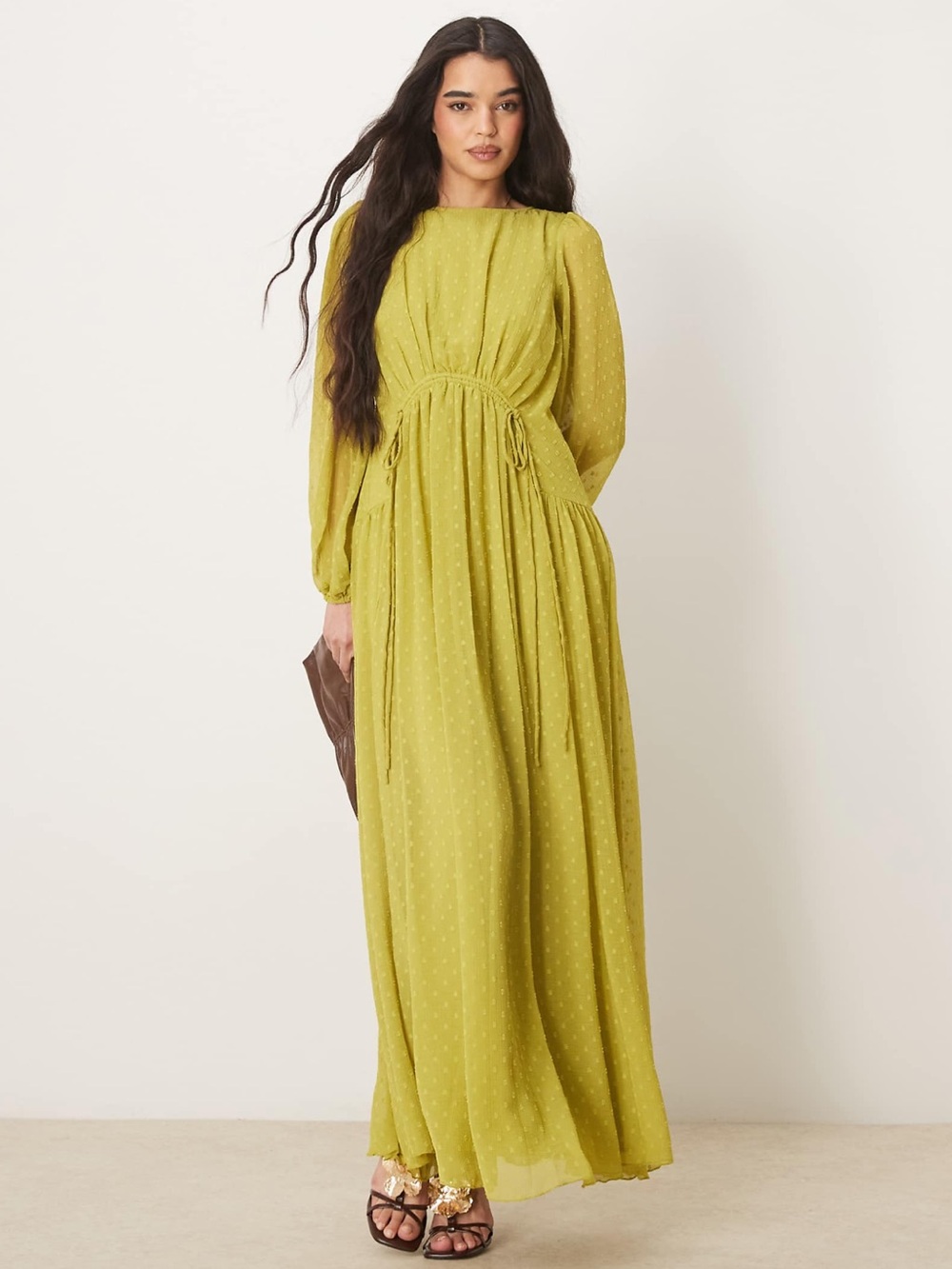 ASOS CURVE textured channel detail maxi dress in pale green